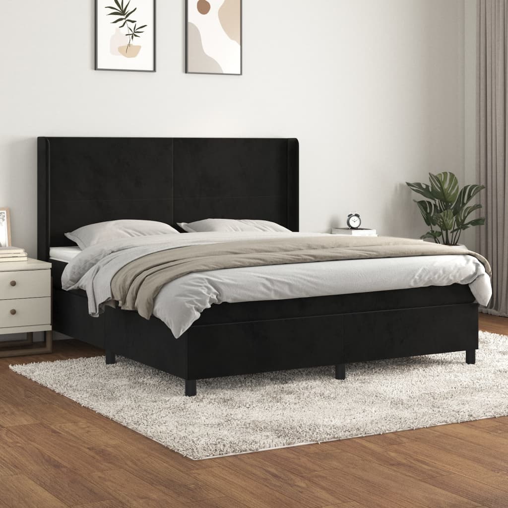 Giroletto a Molle con Materasso Nero 160x200 cm in Velluto | homemem39