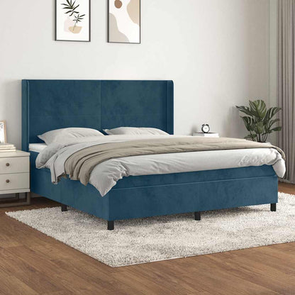 Giroletto a Molle con Materasso Blu Scuro 160x200 cm in Velluto | homemem39