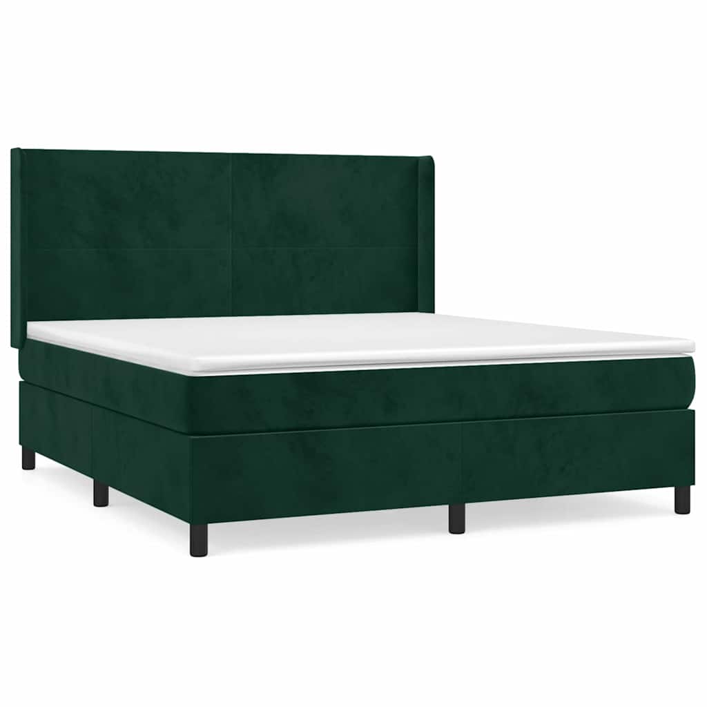 Giroletto a Molle con Materasso Verde Scuro 180x200 cm Velluto