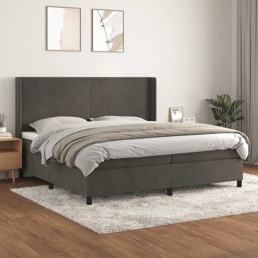 Giroletto a Molle con Materasso Grigio Scuro 200x200 cm Velluto | homemem39