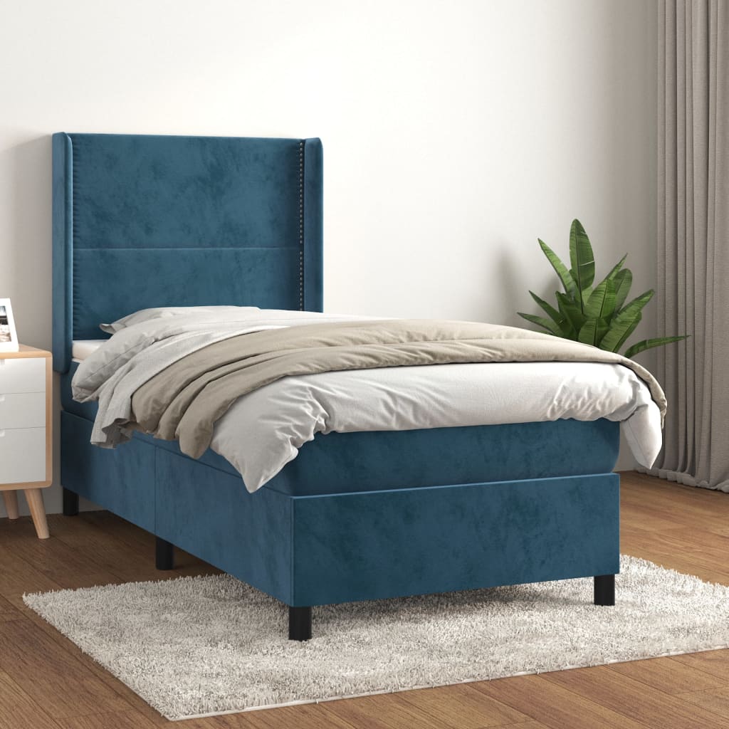 Giroletto a Molle con Materasso Blu Scuro 80x200 cm in Velluto | homemem39