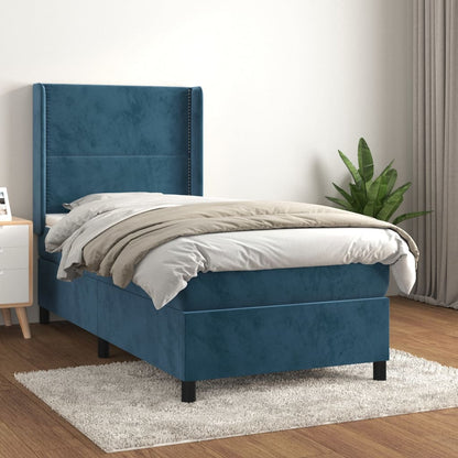 Giroletto a Molle con Materasso Blu Scuro 80x200 cm in Velluto | homemem39