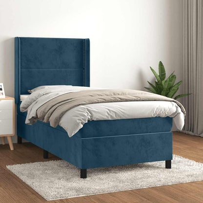 Giroletto a Molle con Materasso Blu Scuro 100x200 cm in Velluto | homemem39