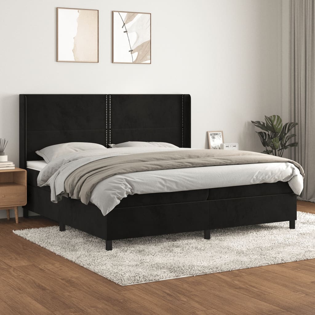 Giroletto a Molle con Materasso Nero 200x200 cm in Velluto | homemem39