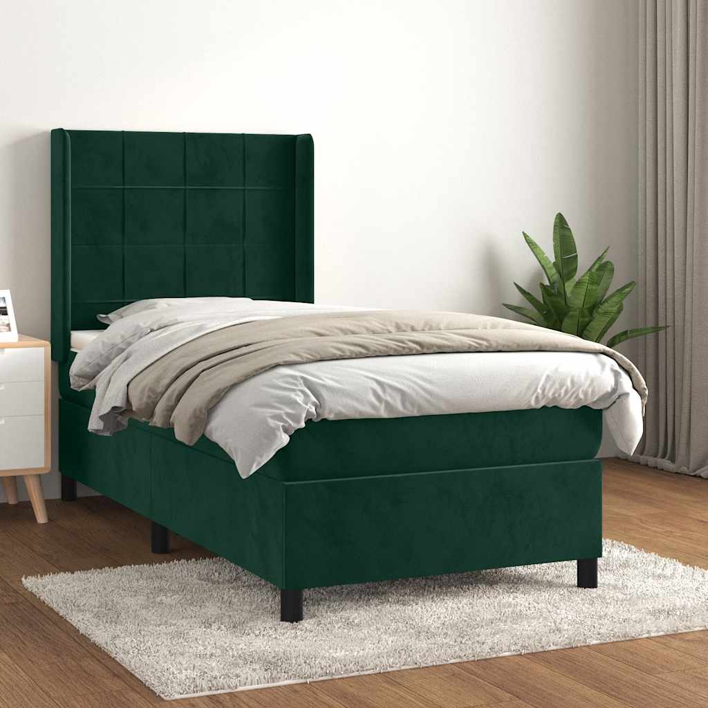 Giroletto a Molle con Materasso Verde Scuro 100x200 cm Velluto | homemem39
