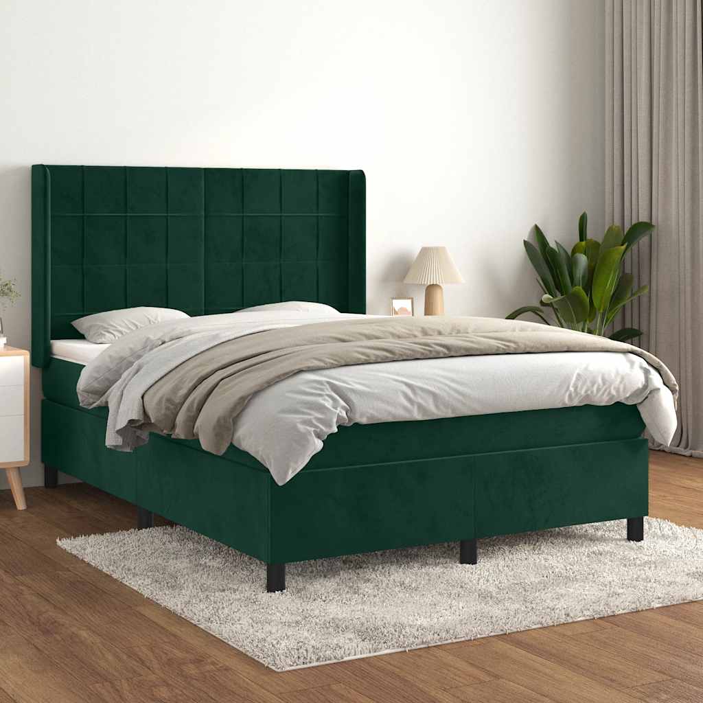 Giroletto a Molle con Materasso Verde Scuro 140x200 cm Velluto | homemem39