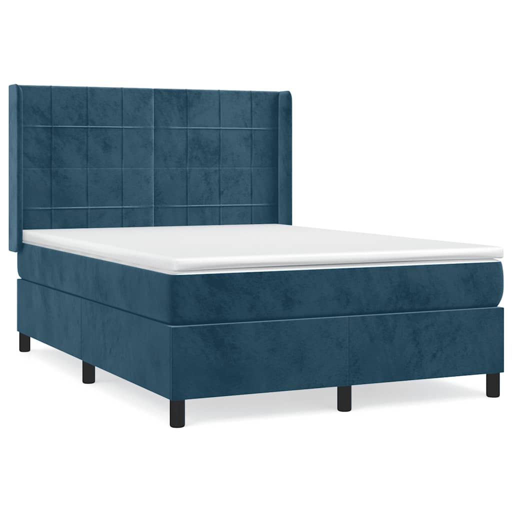Giroletto a Molle con Materasso Blu Scuro 140x200 cm in Velluto | homemem39