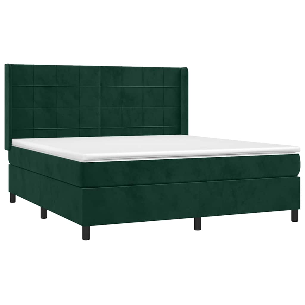 Giroletto a Molle con Materasso Verde Scuro 160x200 cm Velluto