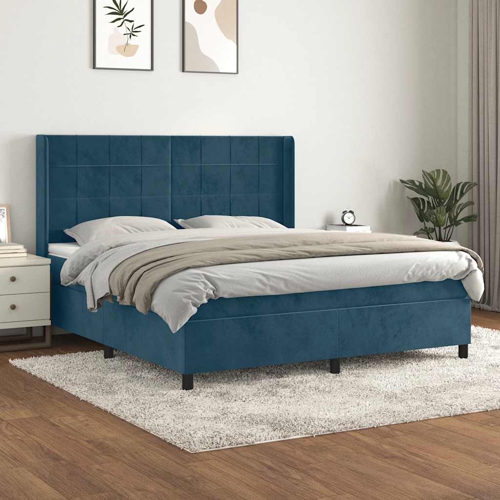 Giroletto a Molle con Materasso Blu Scuro 180x200 cm in Velluto | homemem39