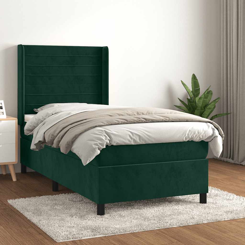 Giroletto a Molle con Materasso Verde Scuro 90x200 cm Velluto | homemem39