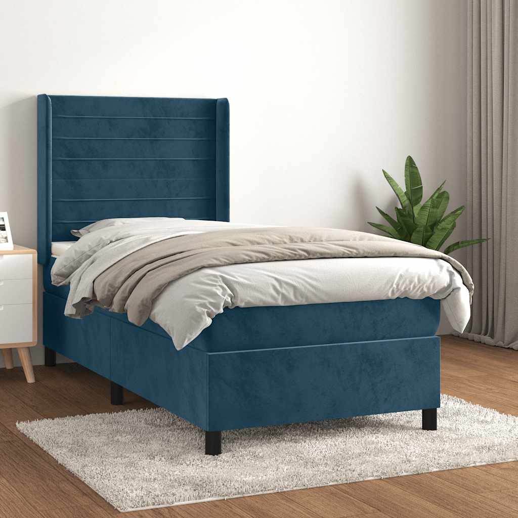 Giroletto a Molle con Materasso Blu Scuro 100x200 cm in Velluto | homemem39