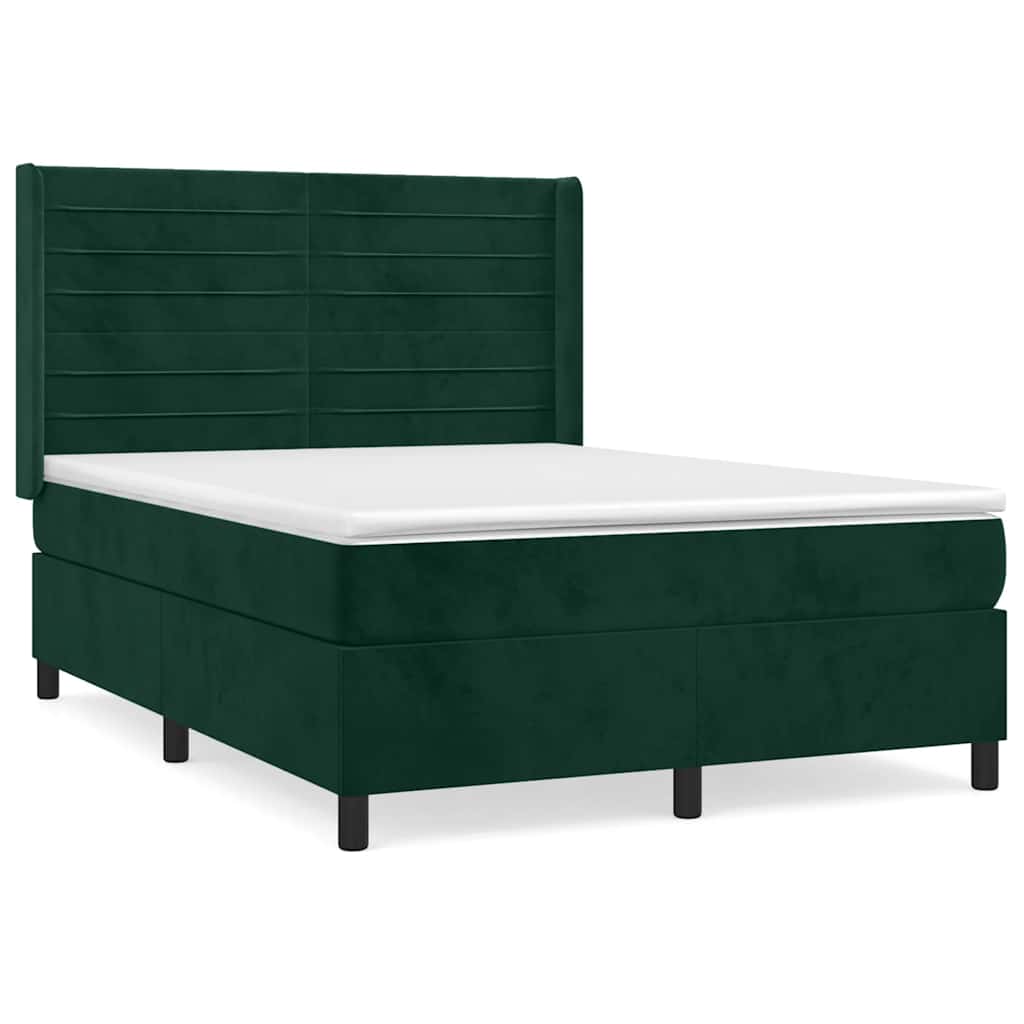 Giroletto a Molle con Materasso Verde Scuro 140x200 cm Velluto | homemem39