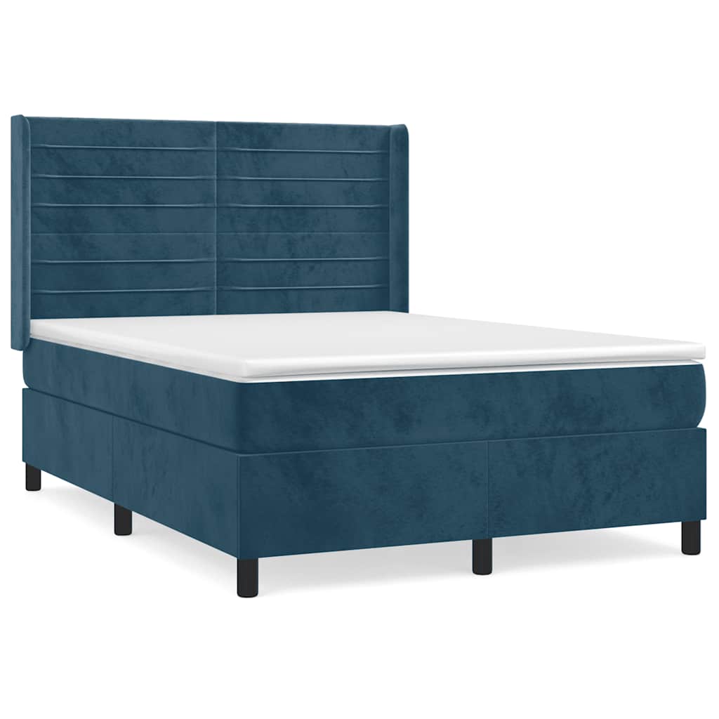Giroletto a Molle con Materasso Blu Scuro 140x200 cm in Velluto | homemem39