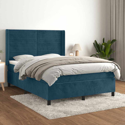 Giroletto a Molle con Materasso Blu Scuro 140x200 cm in Velluto | homemem39