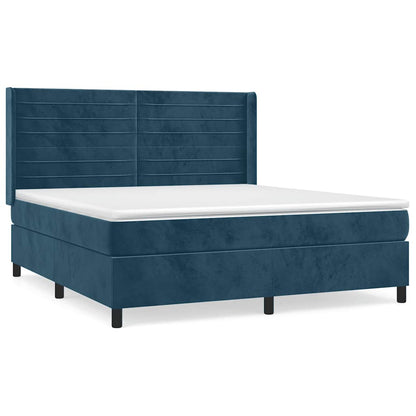 Giroletto a Molle con Materasso Blu Scuro 160x200 cm in Velluto