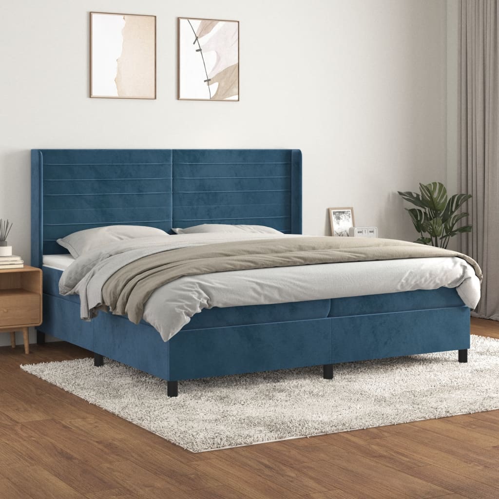 Giroletto a Molle con Materasso Blu Scuro 200x200 cm in Velluto | homemem39