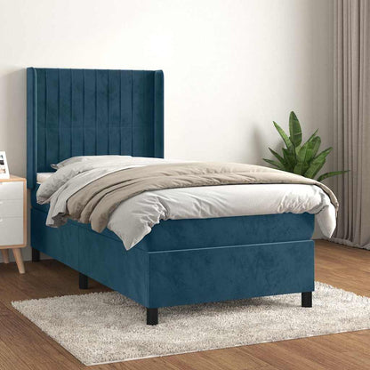 Giroletto a Molle con Materasso Blu Scuro 90x200 cm in Velluto | homemem39