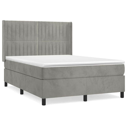 Giroletto a Molle con Materasso Grigio Chiaro 140x190cm Velluto