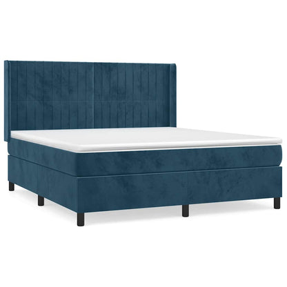 Giroletto a Molle con Materasso Blu Scuro 160x200 cm in Velluto