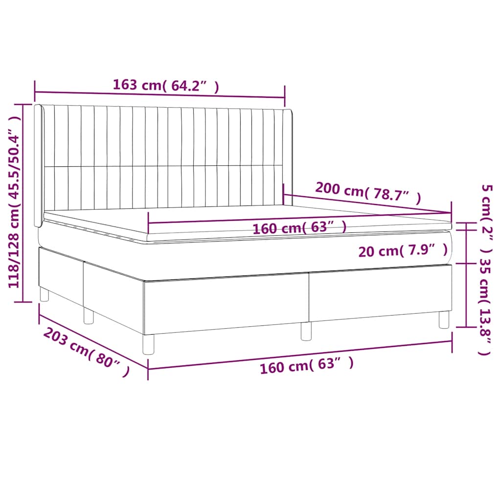 Giroletto a Molle con Materasso Blu Scuro 160x200 cm in Velluto | homemem39