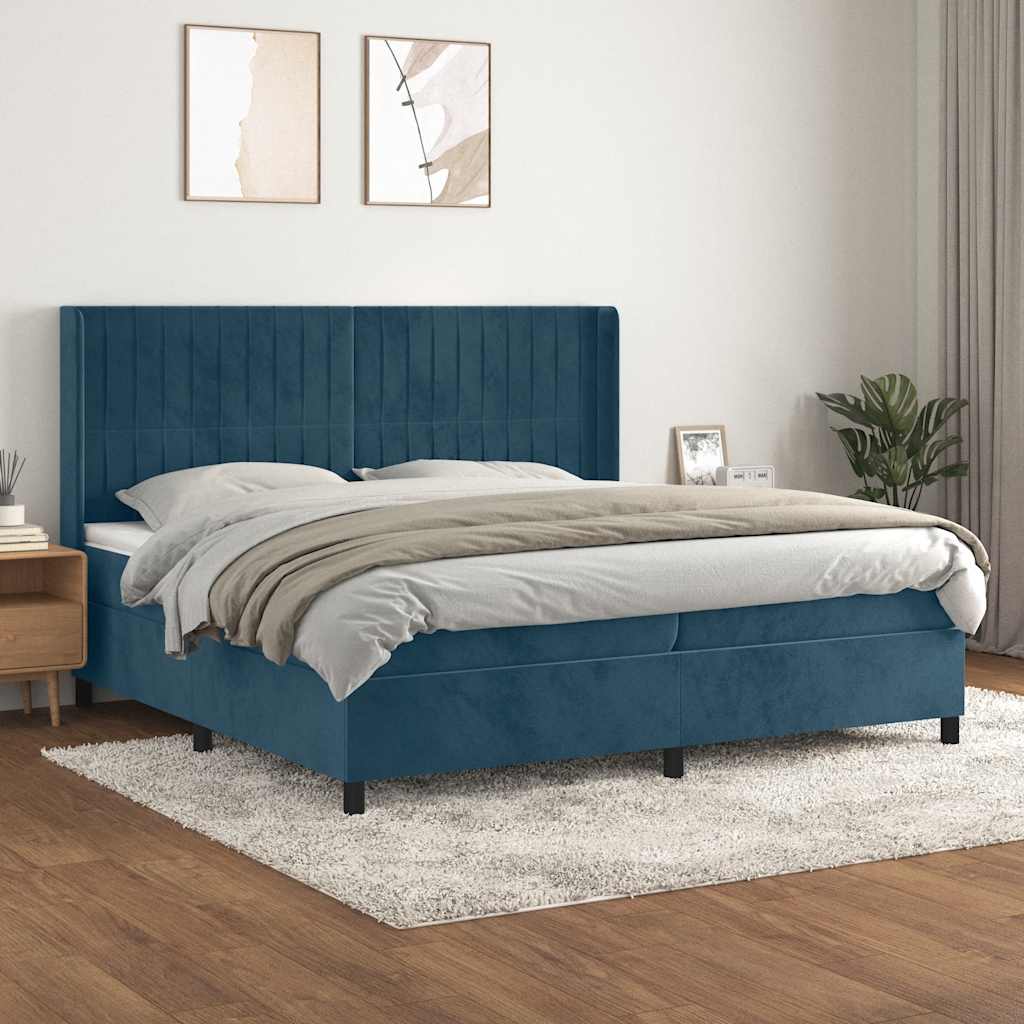 Giroletto a Molle con Materasso Blu Scuro 200x200 cm in Velluto | homemem39