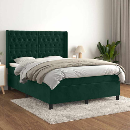 Giroletto a Molle con Materasso Verde Scuro 140x190 cm Velluto | homemem39