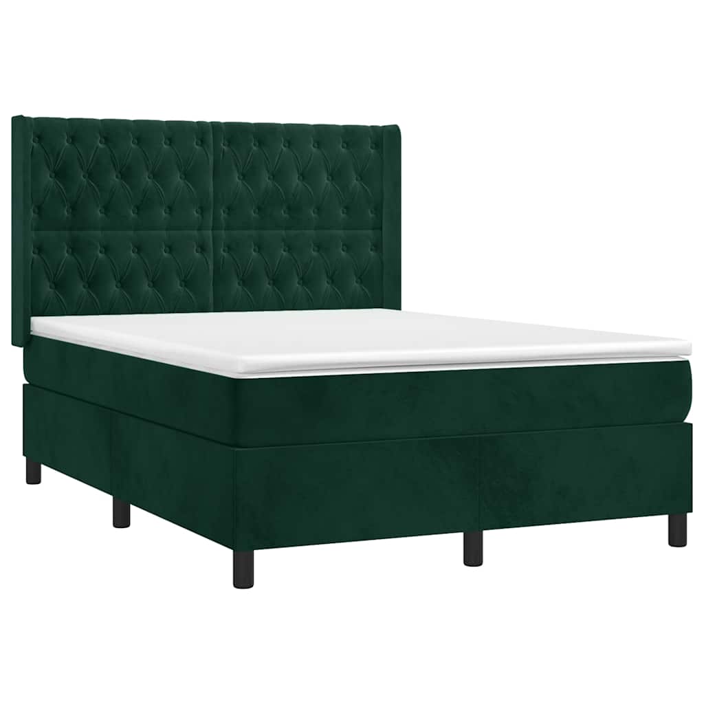 Giroletto a Molle con Materasso Verde Scuro 140x200 cm Velluto | homemem39