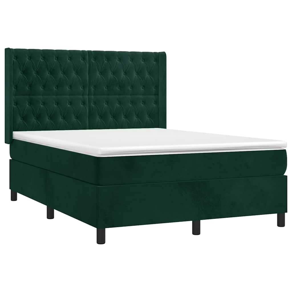 Giroletto a Molle con Materasso Verde Scuro 140x200 cm Velluto
