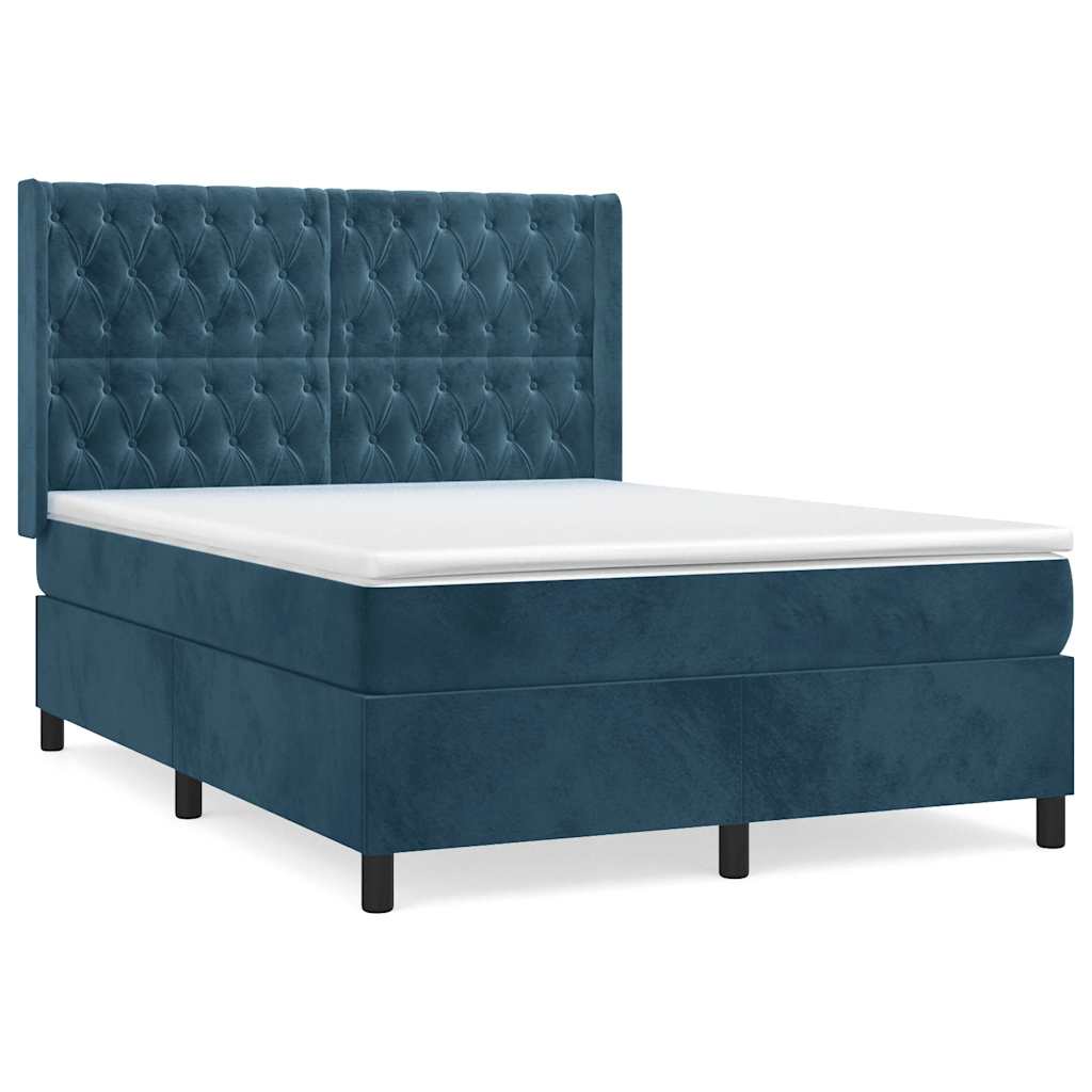 Giroletto a Molle con Materasso Blu Scuro 140x200 cm in Velluto | homemem39