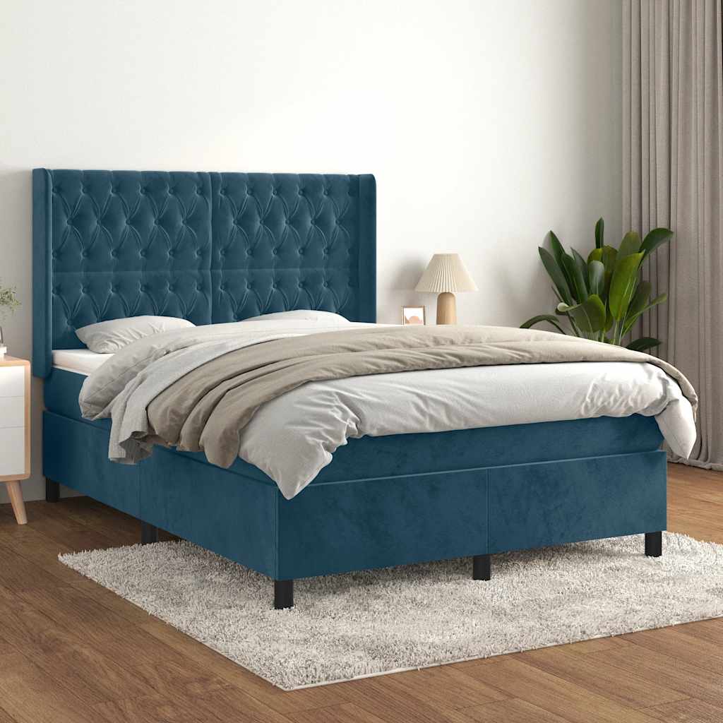 Giroletto a Molle con Materasso Blu Scuro 140x200 cm in Velluto | homemem39