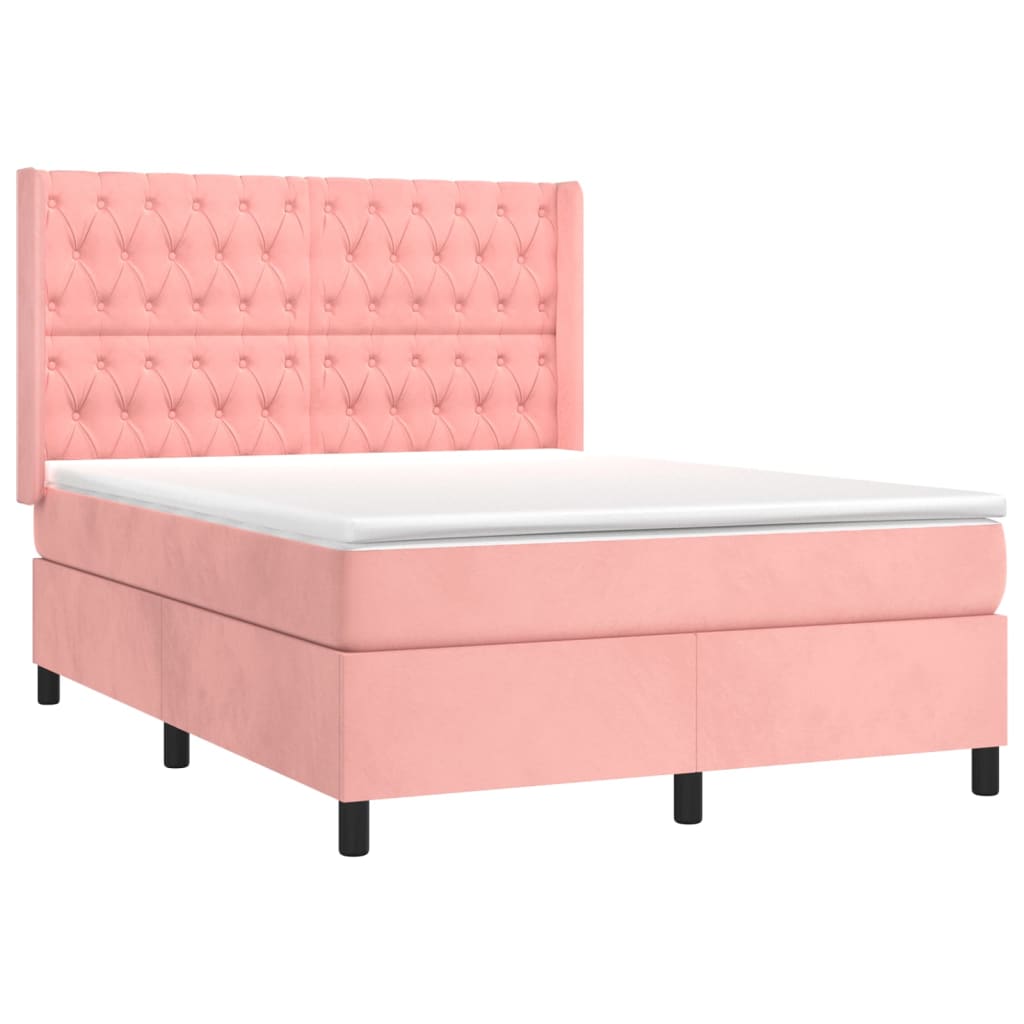 Giroletto a Molle con Materasso Rosa 140x200 cm in Velluto