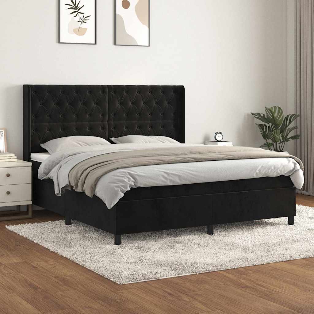 Giroletto a Molle con Materasso Nero 160x200 cm in Velluto