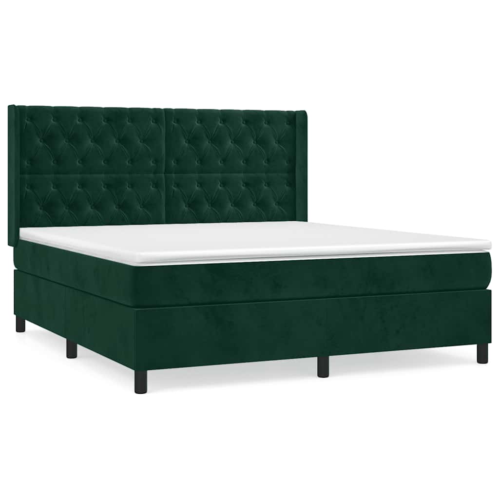 Giroletto a Molle con Materasso Verde Scuro 160x200 cm Velluto | homemem39