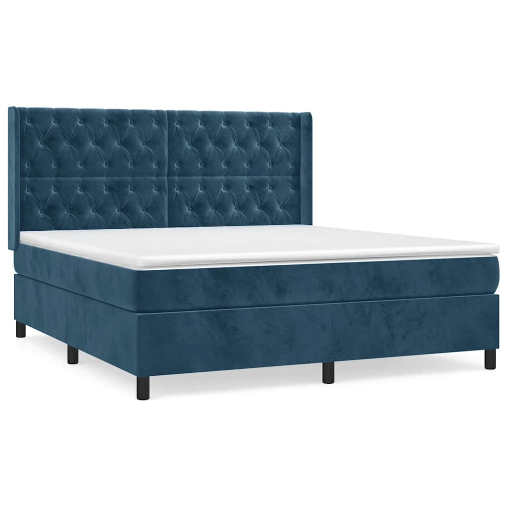 Giroletto a Molle con Materasso Blu Scuro 160x200 cm in Velluto | homemem39