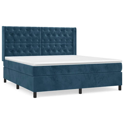 Giroletto a Molle con Materasso Blu Scuro 160x200 cm in Velluto | homemem39