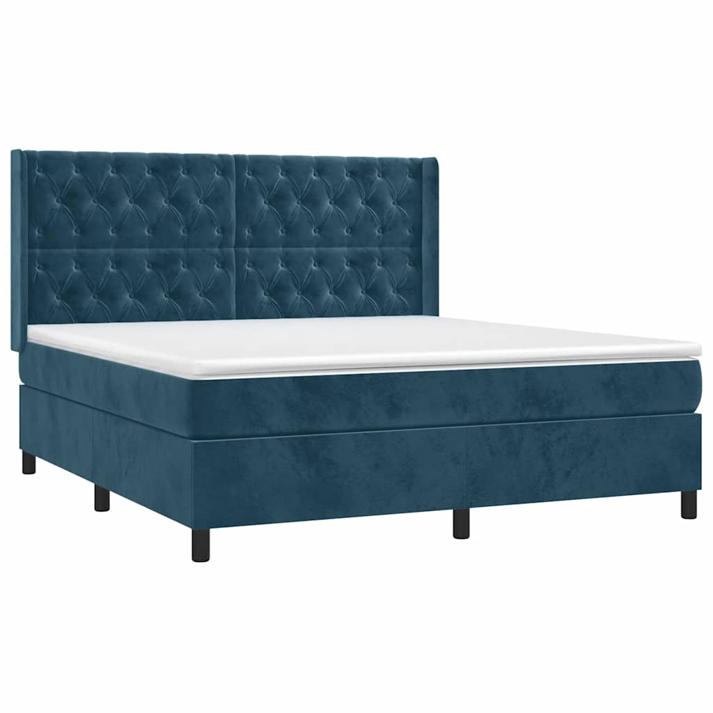 Giroletto a Molle con Materasso Blu Scuro 160x200 cm in Velluto | homemem39