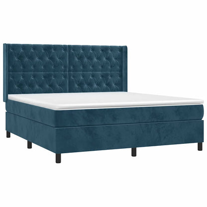 Giroletto a Molle con Materasso Blu Scuro 160x200 cm in Velluto | homemem39