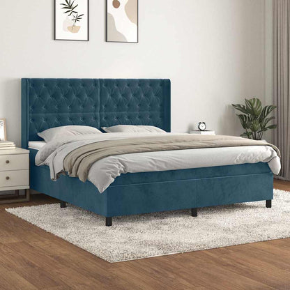 Giroletto a Molle con Materasso Blu Scuro 160x200 cm in Velluto | homemem39