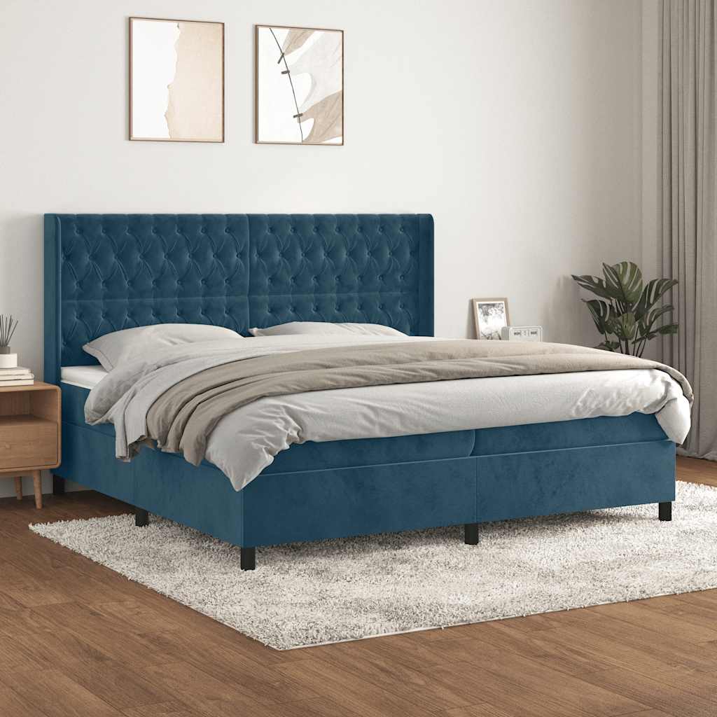 Giroletto a Molle con Materasso Blu Scuro 200x200 cm in Velluto | homemem39