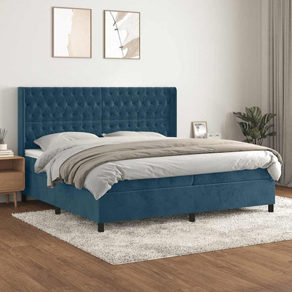 Giroletto a Molle con Materasso Blu Scuro 200x200 cm in Velluto | homemem39
