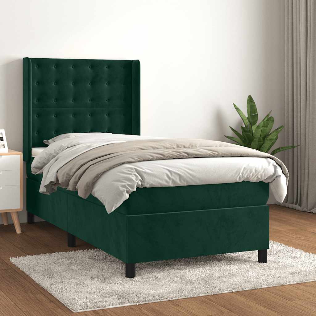 Giroletto a Molle con Materasso Verde Scuro 90x190 cm Velluto | homemem39