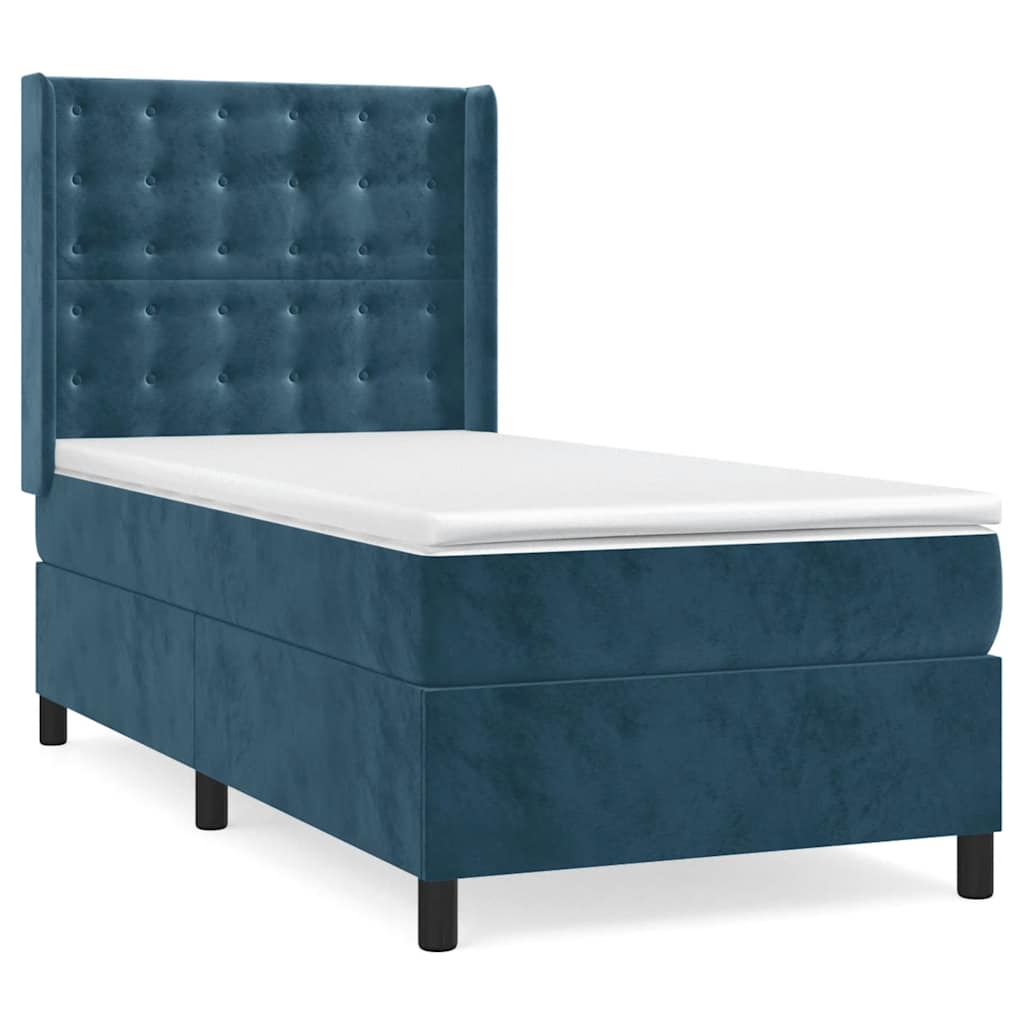 Giroletto a Molle con Materasso Blu Scuro 90x190 cm in Velluto | homemem39