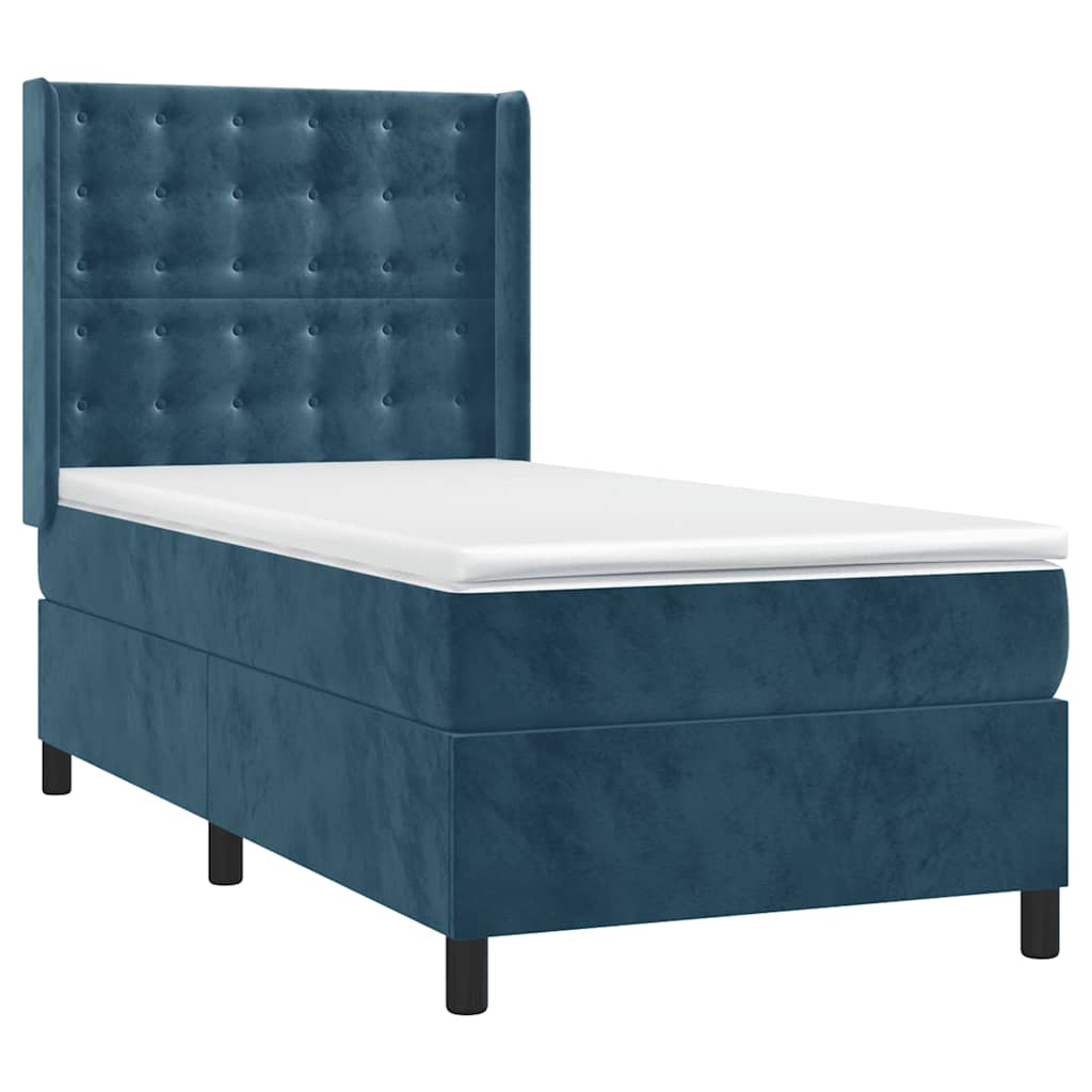 Giroletto a Molle con Materasso Blu Scuro 90x200 cm in Velluto | homemem39