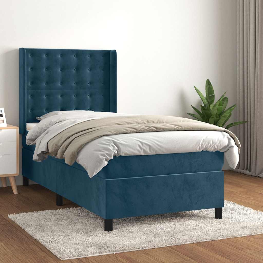 Giroletto a Molle con Materasso Blu Scuro 90x200 cm in Velluto | homemem39