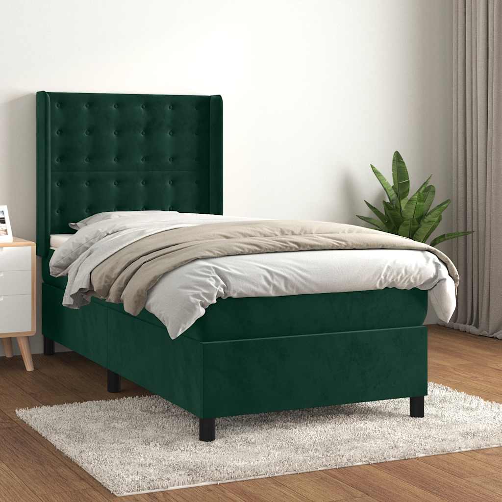Giroletto a Molle con Materasso Verde Scuro 100x200 cm Velluto | homemem39