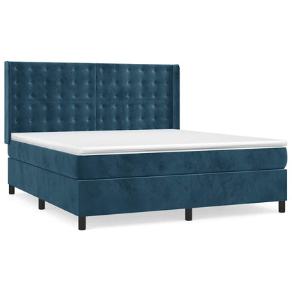 Giroletto a Molle con Materasso Blu Scuro 160x200 cm in Velluto