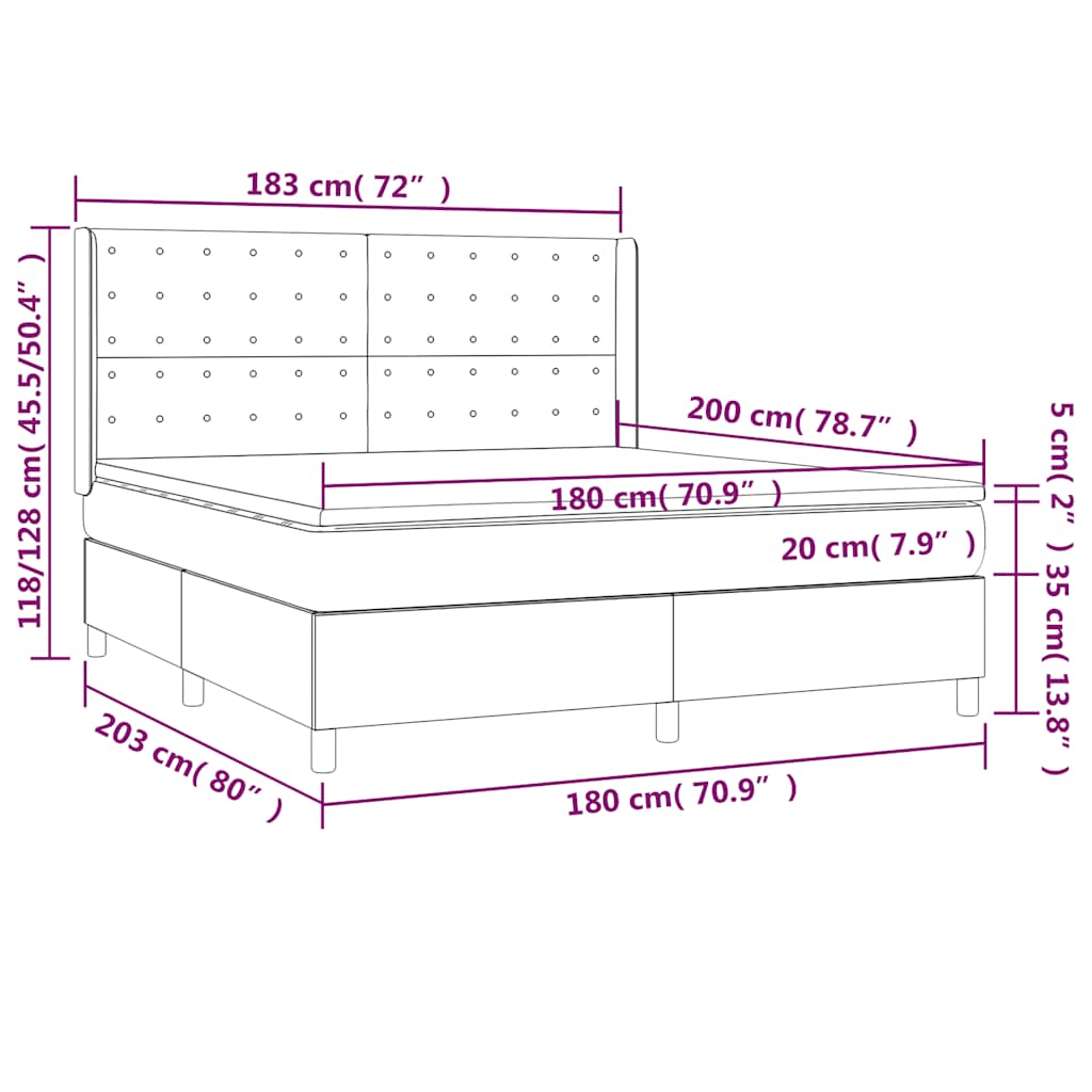 Giroletto a Molle con Materasso Blu Scuro 180x200 cm in Velluto | homemem39