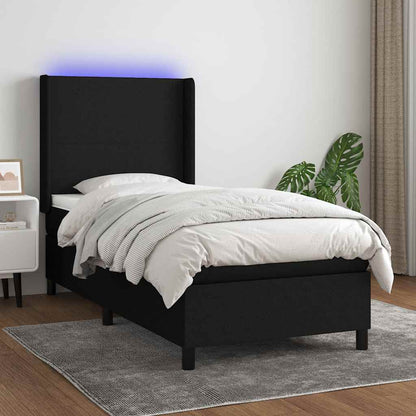 Letto a Molle con Materasso e LED Nero 80x200 cm in Tessuto | homemem39