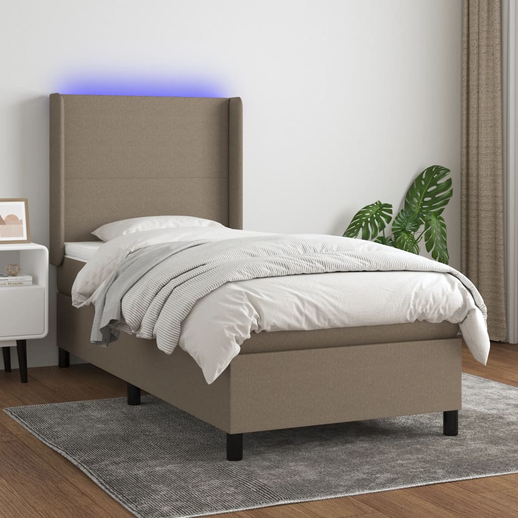 Letto a Molle con Materasso e LED Tortora 80x200 cm in Tessuto - homemem39