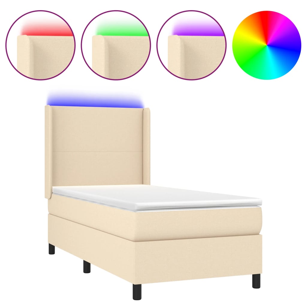 Letto a Molle con Materasso e LED Crema 80x200 cm in Tessuto | homemem39
